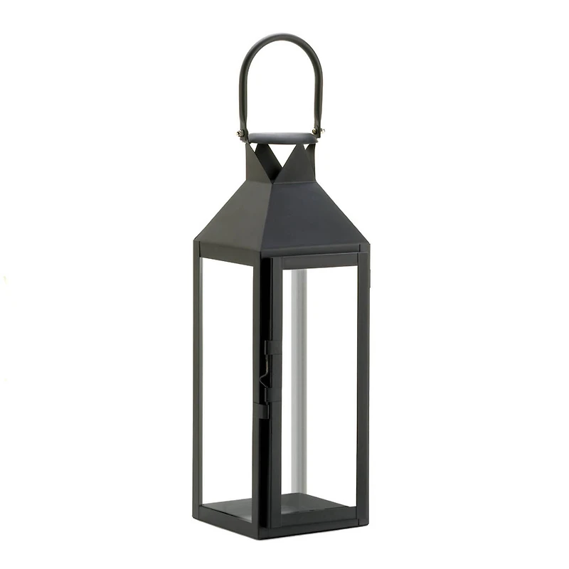 15" Sleek Black Metal Manhattan Candle Lantern with Handle