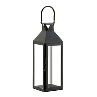 15" Sleek Black Metal Manhattan Candle Lantern with Handle