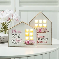 Glitzhome® Lighted Wood Mother's Day House Shaped Table Sign Set