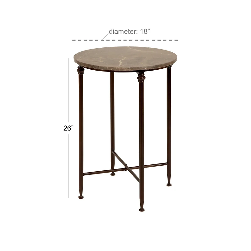 2ft. Black Iron & Brown Marble Traditional Accent Table