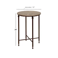 2ft. Black Iron & Brown Marble Traditional Accent Table