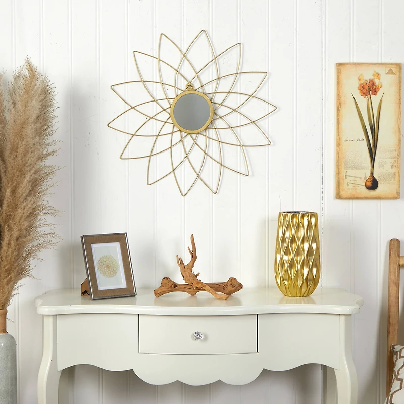 26" Gold Metal Flower Accent Wall Mirror
