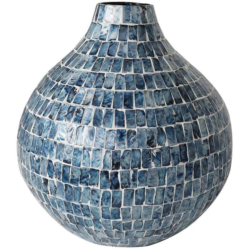 14" Blue Mother of Pearl Handmade Mosaic Inspired Vase