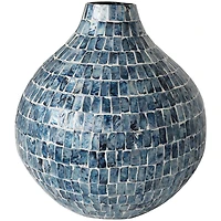 14" Blue Mother of Pearl Handmade Mosaic Inspired Vase