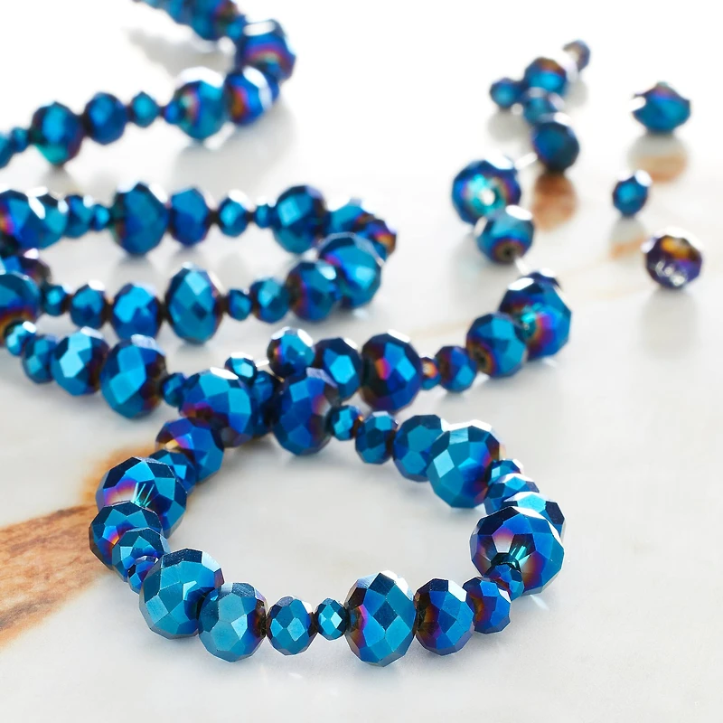 Sapphire Aurora Borealis Faceted Glass Round Beads by Bead Landing™