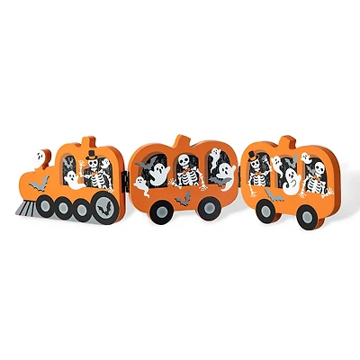 Glitzhome® 16" Halloween Skeletons & Ghosts Hinged Pumpkin Train Décor