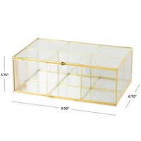 10" x 7" x 4" Clear & Gold 6-Slot Glass & Metal Jewelry Box with Chain Accent
