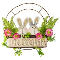 19" Easter Bunny Couple Welcome Wreath