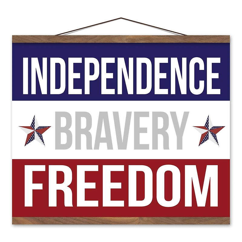 20" Red, White & Blue Independence Bravery Freedom Teak Hanging Canvas