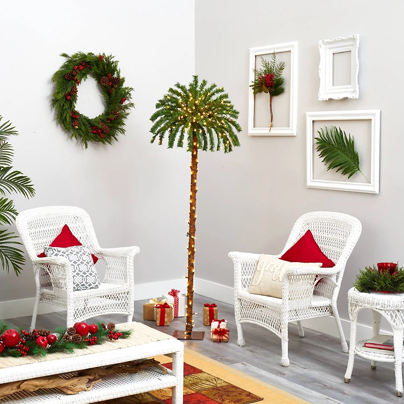 6ft. Pre-Lit Palm Artificial Christmas Tree, Warm White LED Lights