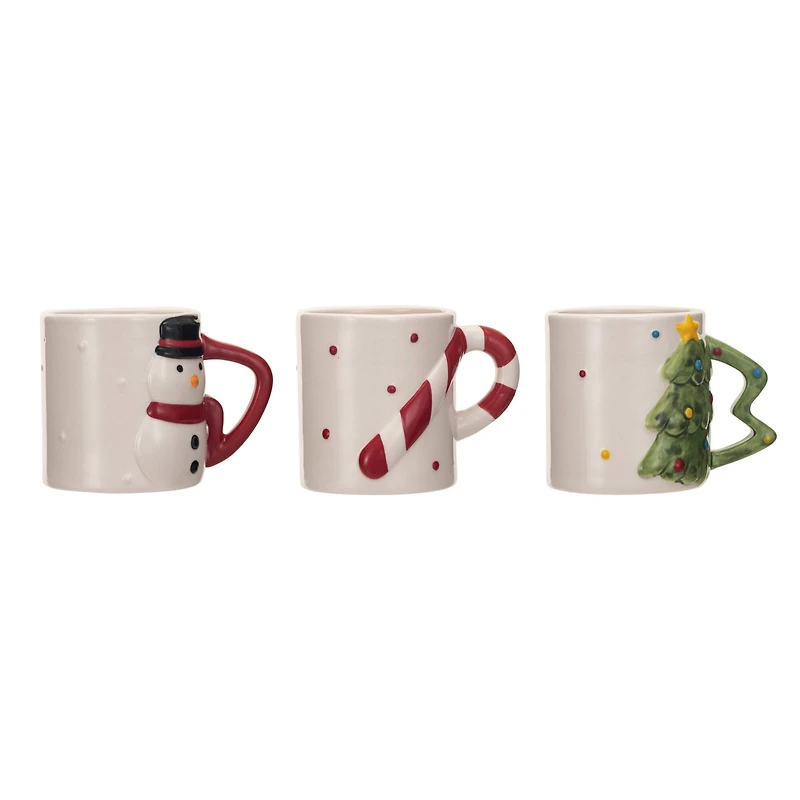 Hello Honey® 3.5" Stoneware Holiday Mug with Shaped Handle Set