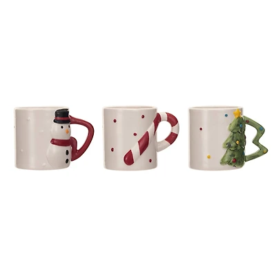 Hello Honey® 3.5" Stoneware Holiday Mug with Shaped Handle Set
