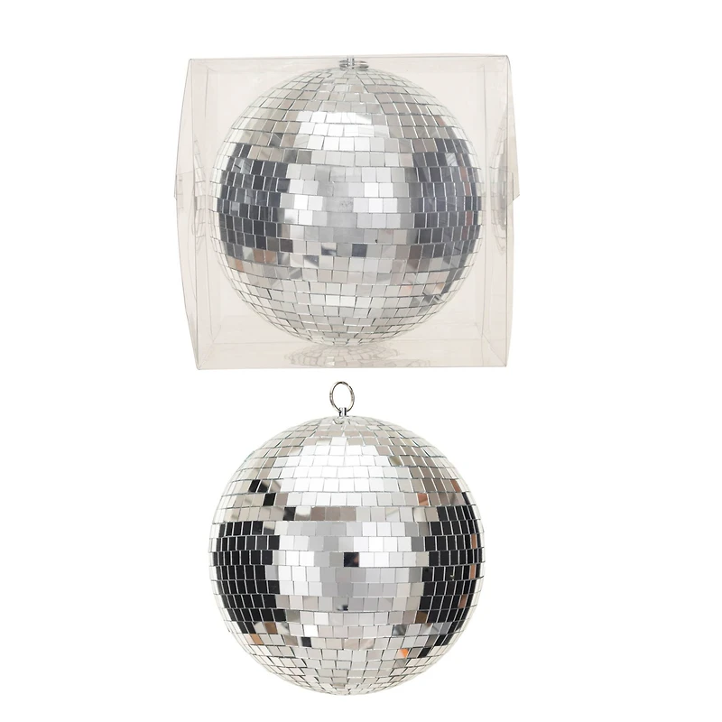 Hello Honey® 10" Silver Round Hanging Glass & Foam Disco Ball