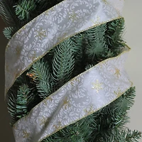 2.5" x 10yd. Wired Damask with Sparkling Snowflakes Christmas Ribbon