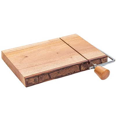 Hello Honey® 10.5" Natural Wood & Metal Cheese Slicer with Bark Edge