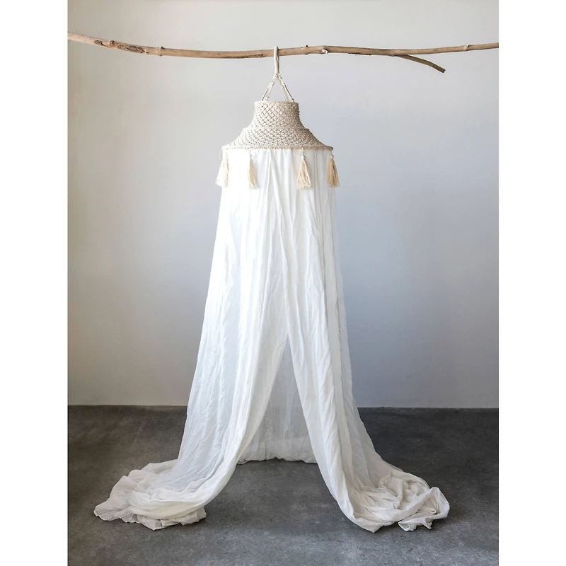 Hello Honey® White Cotton Macramé Canopy with Tassels