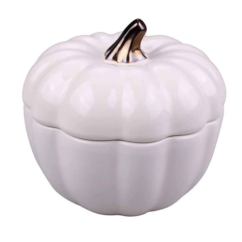4.75" Cream Ceramic Pumpkin Cocotte by Makery™