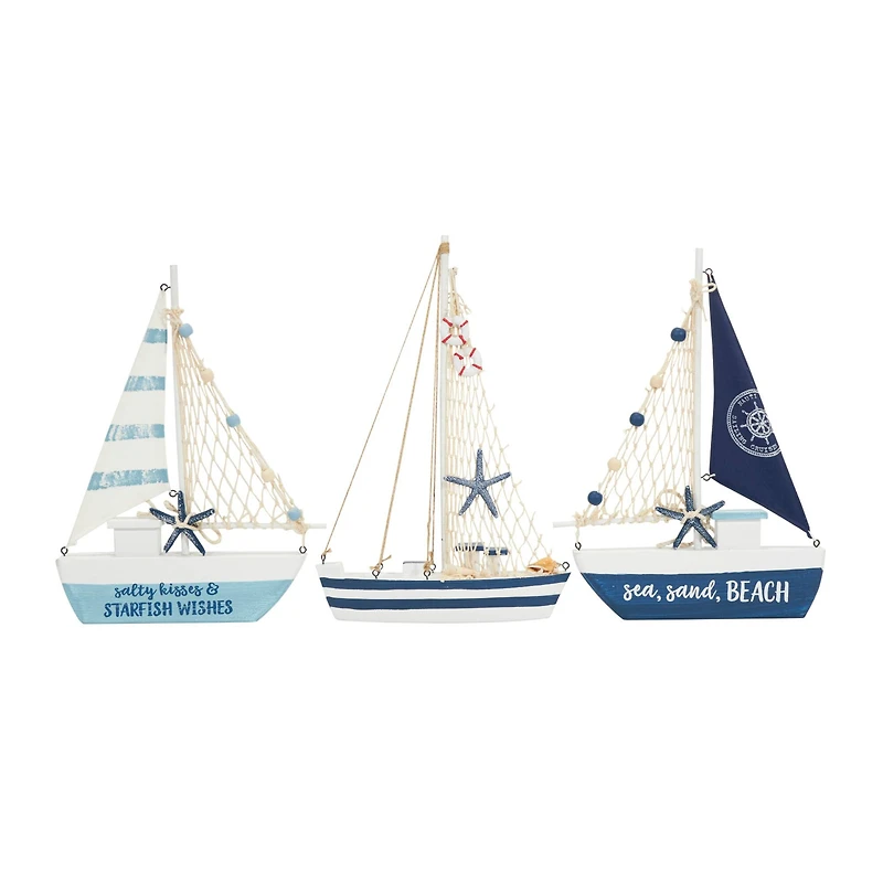 Blue Sail Boat with Netting & Starfish Sculpture Set