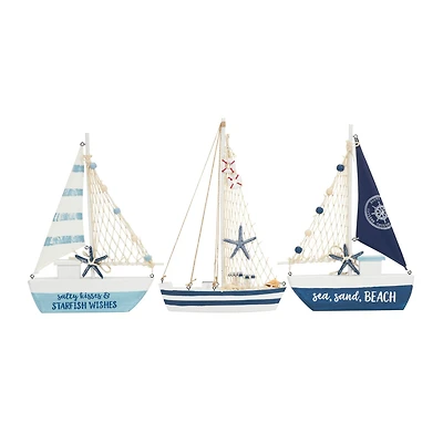 Blue Sail Boat with Netting & Starfish Sculpture Set