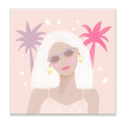 Stupell Industries Tropical Girl Fashionista Pink Palm Trees Starry Sky,12" x 12"