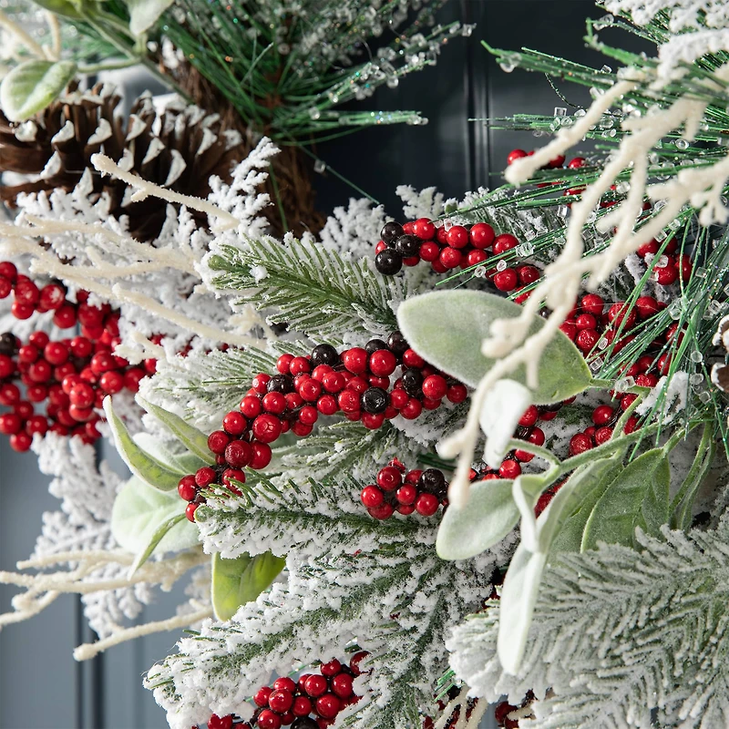 Glitzhome® 24" Christmas Snowy Pinecone & Berry Wreath
