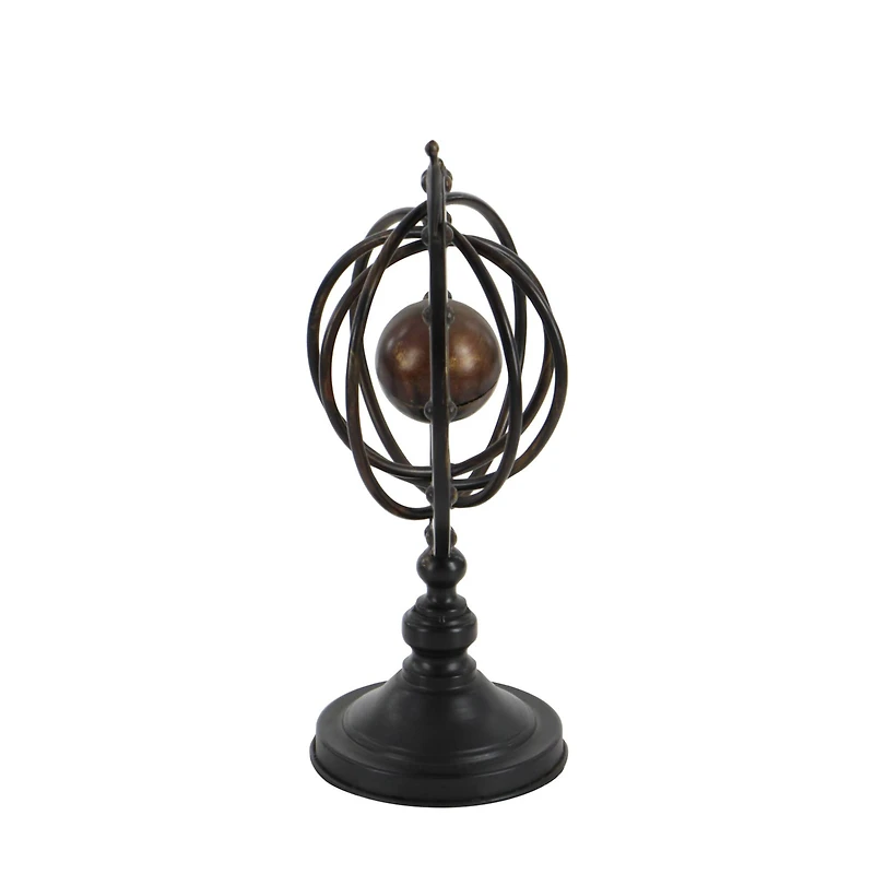 17" Brown Metal Industrial Armillary Sphere Sculpture