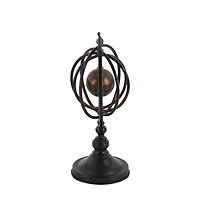 17" Brown Metal Industrial Armillary Sphere Sculpture