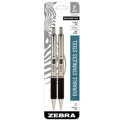 Zebra F-402 0.7mm Black Retractable Ballpoint Pen, 2ct.
