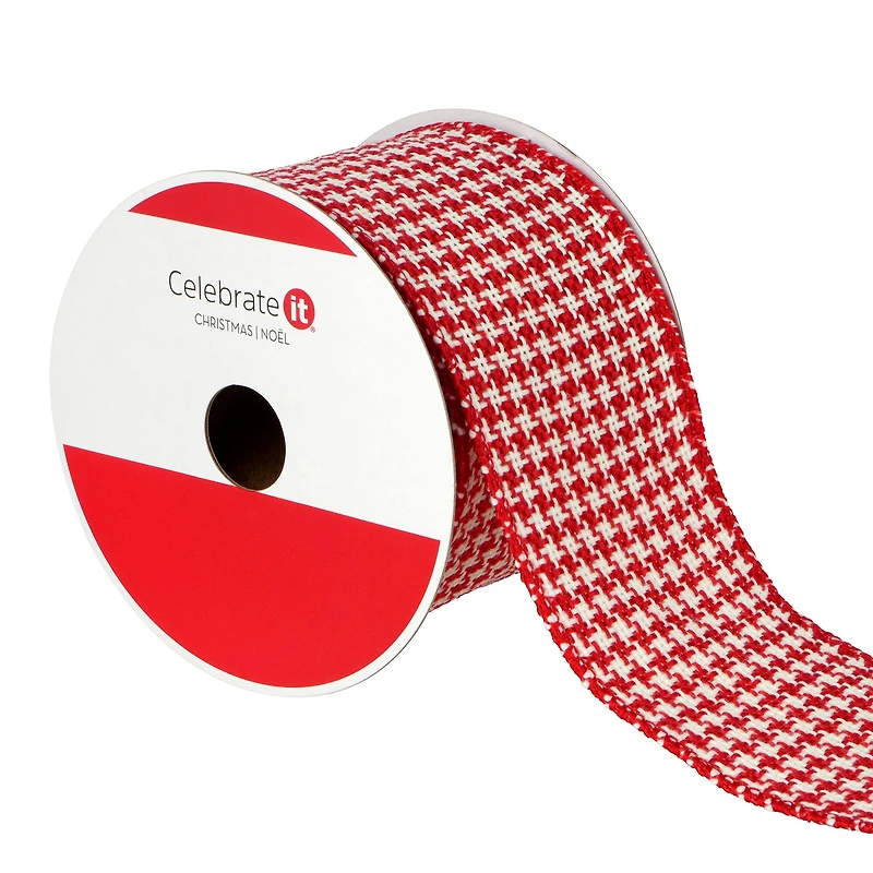 2.5" x 20ft. Red & White Houndstooth Wired Ribbon by Celebrate It®