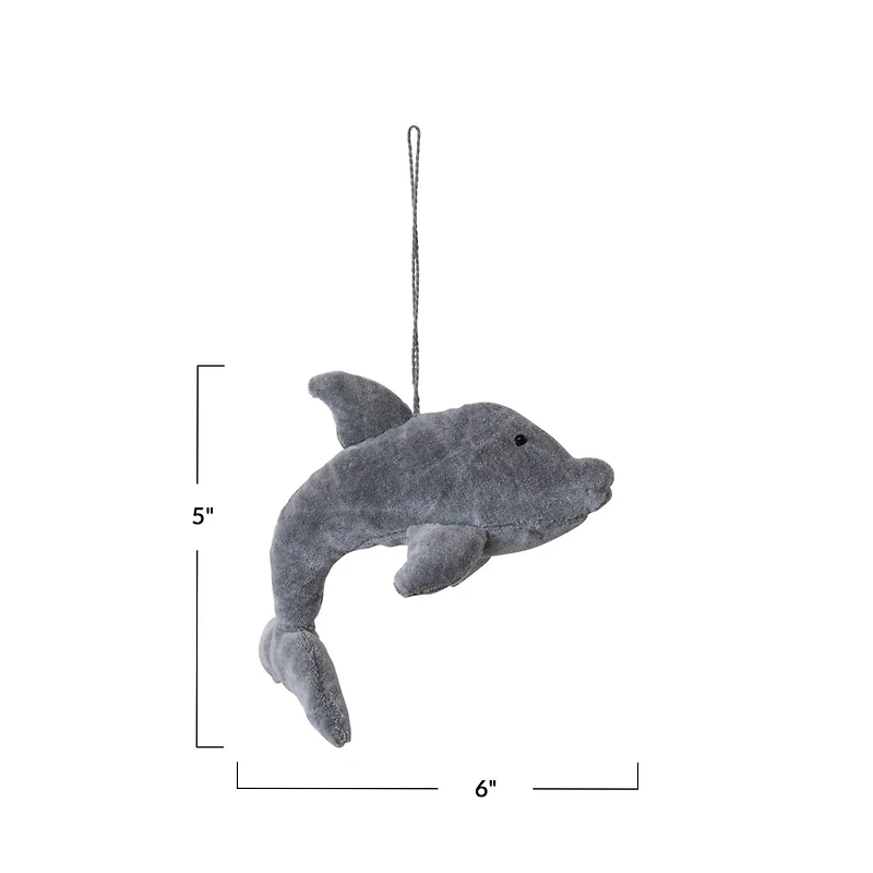 Hello Honey® 6" Gray Velvet Dolphin Ornament