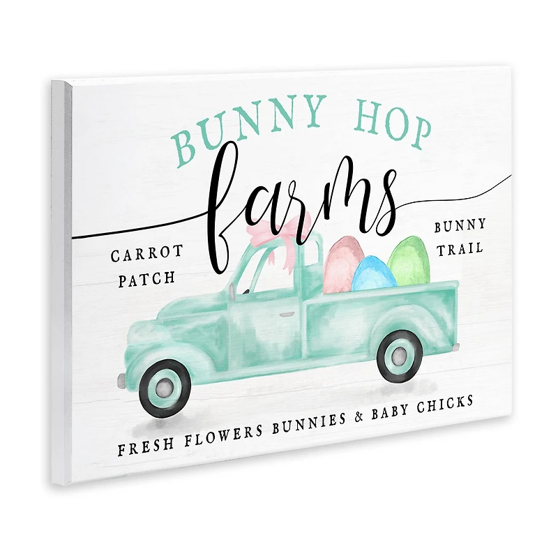 Stupell Industries Bunny Hop Farms Sign Easter Egg Green Truck Wall Plaque Art