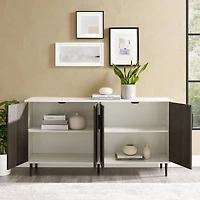 Walker Edison 58" Ash Brown Bookmatch & White Mid Century Modern TV Buffet