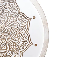 American Art Décor™ 17" White and Brown Boho Farmhouse Wood Framed Wall Medallion