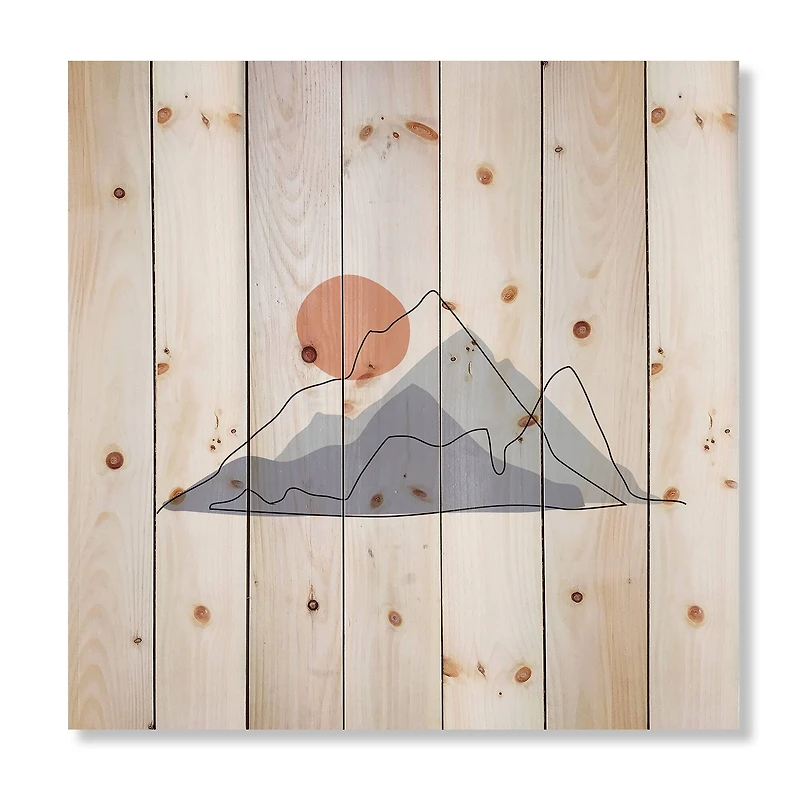 Designart - Abstract Mountainscape With Red Moon