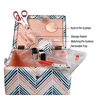 SINGER® Large Teal Zig Zag Print Premium Sewing Basket with Sew Kit