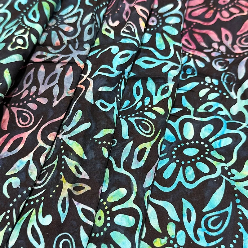 Feldman Batik Navy Rainbow Stamp Large Floral Cotton Fabric