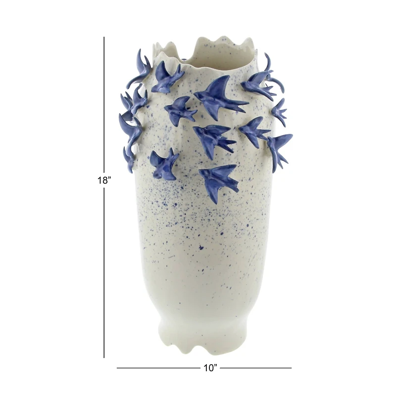 White Ceramic Coastal Vase, 18" x 11" x 11"