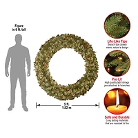 60" Pre-Lit Wintry Pine Wreath