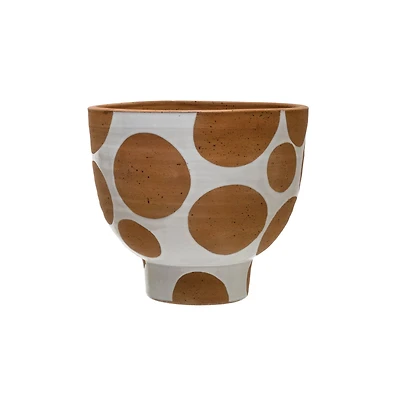 Hello Honey® 9" White & Brown Polka Dot Terra Cotta Pot