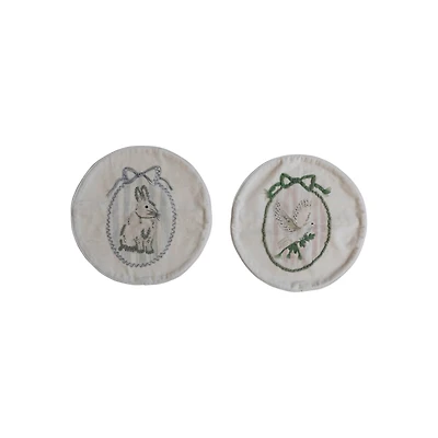 Hello Honey® 16" Embroidered Rabbit & Dove Round Cotton Velvet Pillow Set