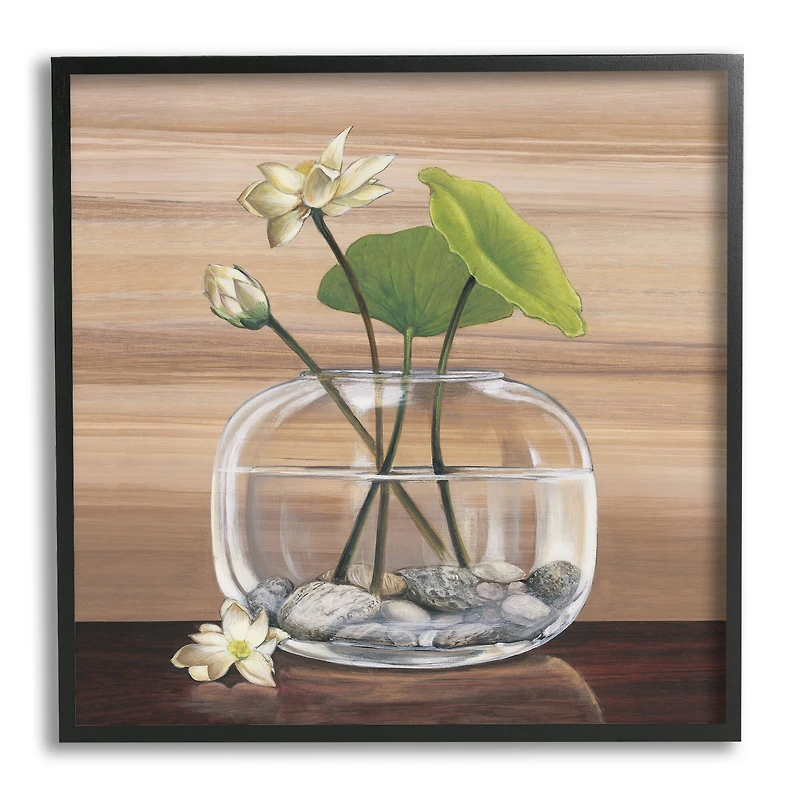 Stupell Industries White Water Lilies and Lilypad In Vase Still-Life in Frame Wall Art