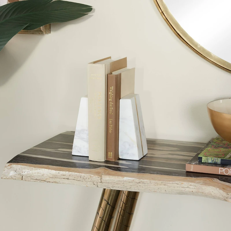 CosmoLiving by Cosmopolitan White Marble Glam Bookends, 6" x 3" x 2"