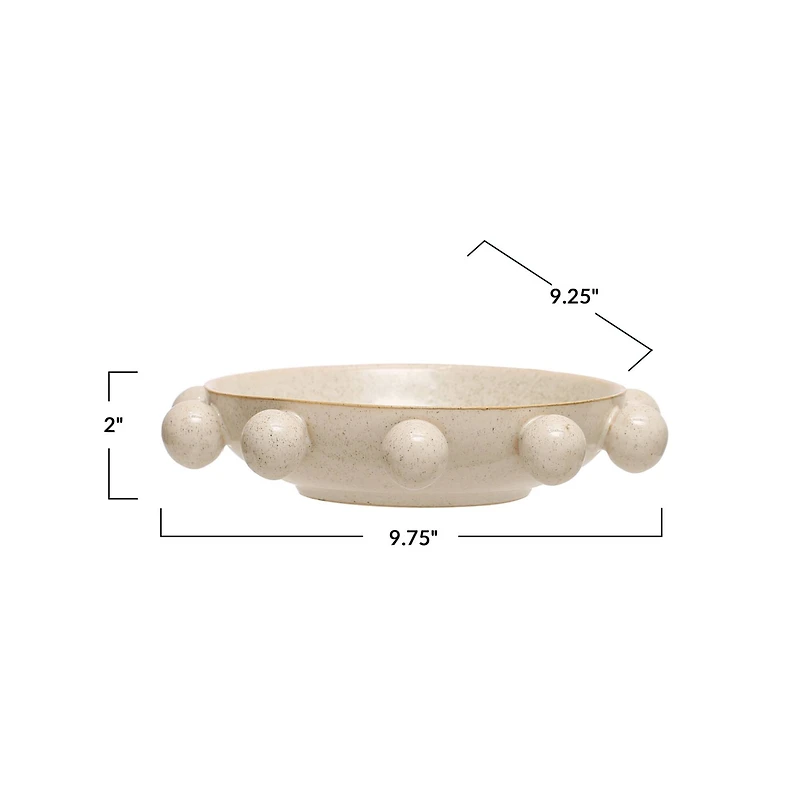 9.75" Cream Reactive Glaze Stoneware Bowl with Orbs