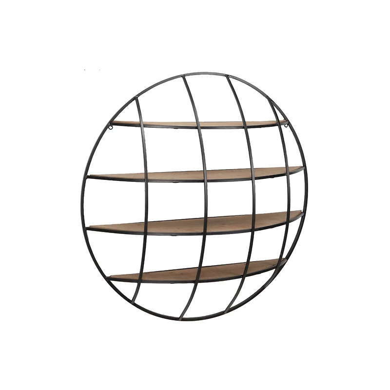 36" Light Brown Iron Round Wall Shelf Unit 