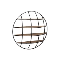 36" Light Brown Iron Round Wall Shelf Unit 