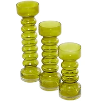 The Novogratz Green Glass Bubble Pillar Candle Holder Set