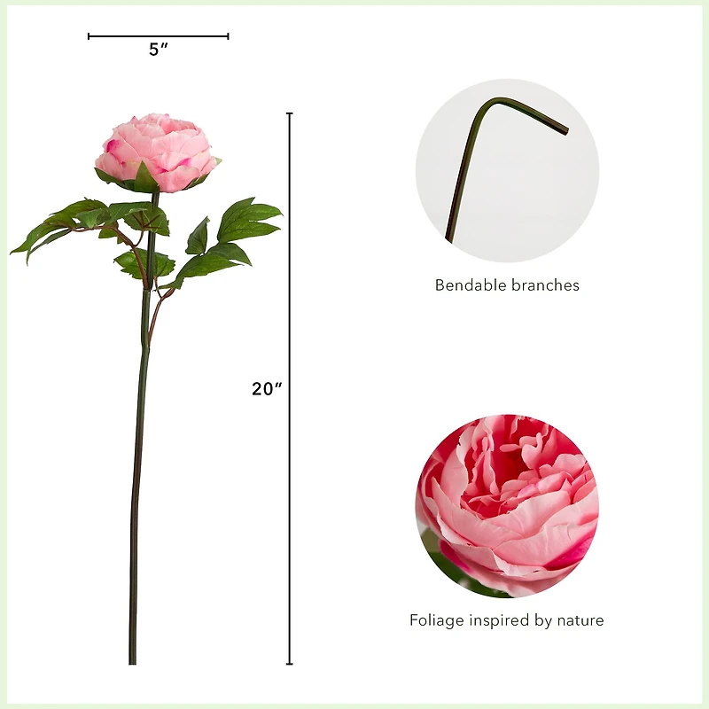 20" Pink Peony Flower Stems, 3ct.