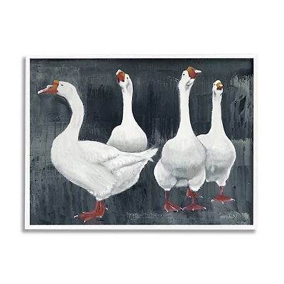 Stupell Industries Gaggle of White Geese Vintage Farm Bird Animals Framed Wall Art