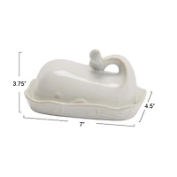 Hello Honey® 7" White Coastal Stoneware Whale Shaped Butter Dish