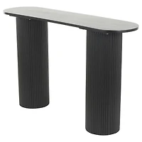 52" Black Wooden Geometric Oval Console Table with Ribbed Pillar Legs